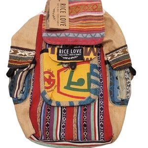 RICE LOVE full size backpack bag  -new with tags - handmade - Beautiful!